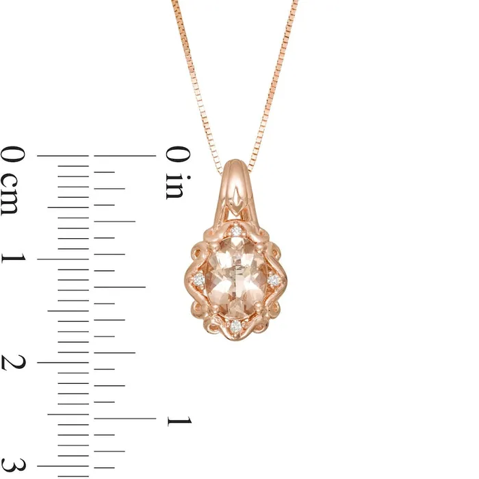 Goldia Necklaces Oval Morganite and Natural Diamond Accent Ornate Frame Pendant in 10K Rose Gold Goldia Necklaces Oval Morganite and Natural Diamond Accent Ornate Frame Pendant in 10K Rose Gold