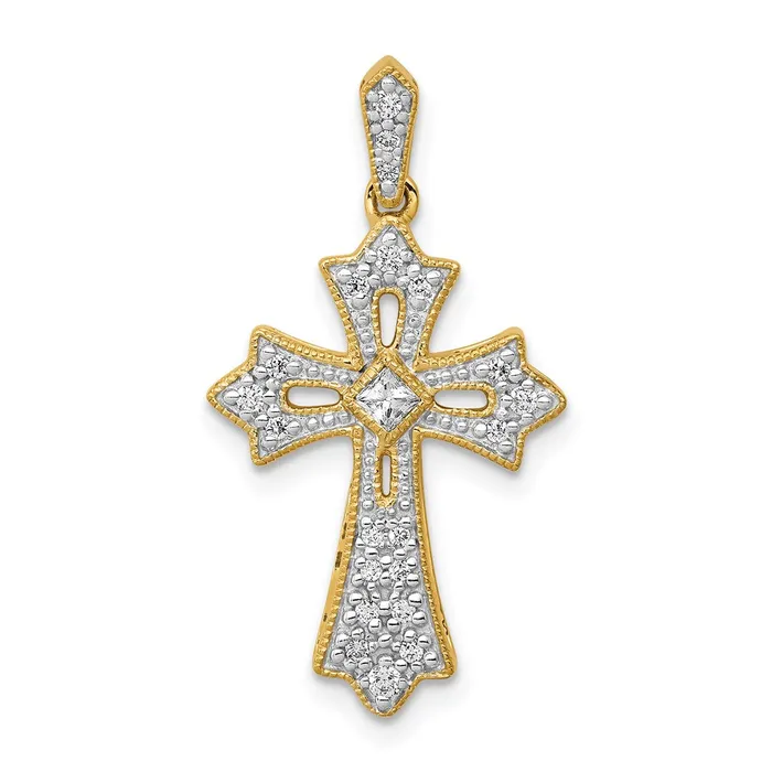 Goldia Necklaces Solid 14k Yellow Gold 16ct Simulated CZ Fleur de Lis Cross Pendant Goldia Necklaces Solid 14k Yellow Gold 16ct Simulated CZ Fleur de Lis Cross Pendant