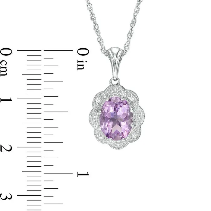 Goldia Oval Amethyst and Natural Diamond Accent Flower Frame Antique VintageStyle Pendant in Sterling Silver Necklaces Goldia Oval Amethyst and Natural Diamond Accent Flower Frame Antique VintageStyle Pendant in Sterling Silver Necklaces