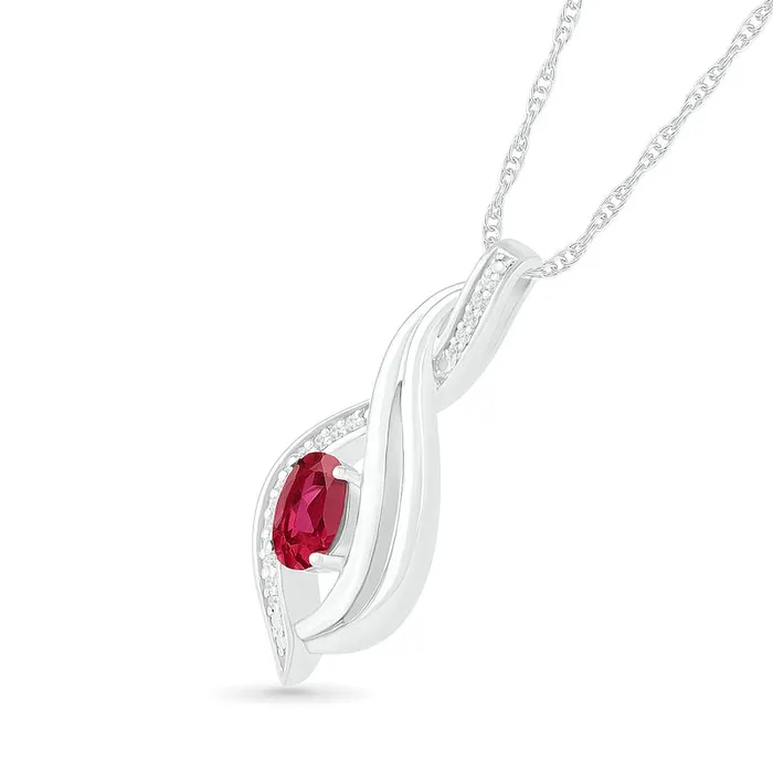 Goldia Oval LabCreated Ruby and 005 CT TW Diamond Flame Drop Pendant in Sterling Silver Necklaces Goldia Oval LabCreated Ruby and 005 CT TW Diamond Flame Drop Pendant in Sterling Silver Necklaces