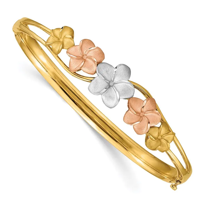 Goldia PreStyled Sets 14k TriColor Gold Plumeria Hinged Bangle