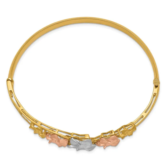 Goldia PreStyled Sets 14k TriColor Gold Plumeria Hinged Bangle