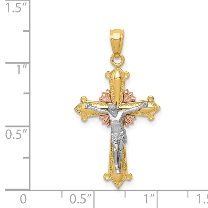 Goldia PreStyled Sets 14k TriColor Gold Polished Crucifix Pendant