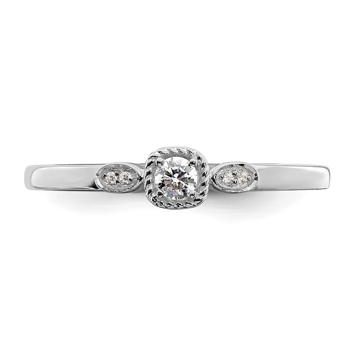 Goldia Rings 010ct CZ Solid Real 14k White Polish Petite Rope Edge Round Complete Dia Ring