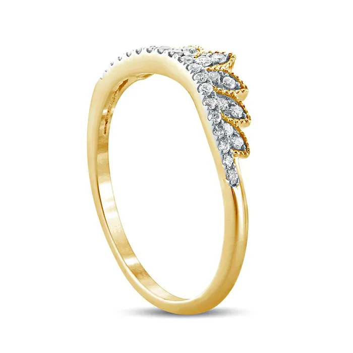Goldia Rings 017 CT TW Natural Diamond Leaf Crown Contour Antique VintageStyle Wedding Band in Solid 10K Yellow Gold Goldia Rings 017 CT TW Natural Diamond Leaf Crown Contour Antique VintageStyle Wedding Band in Solid 10K Yellow Gold