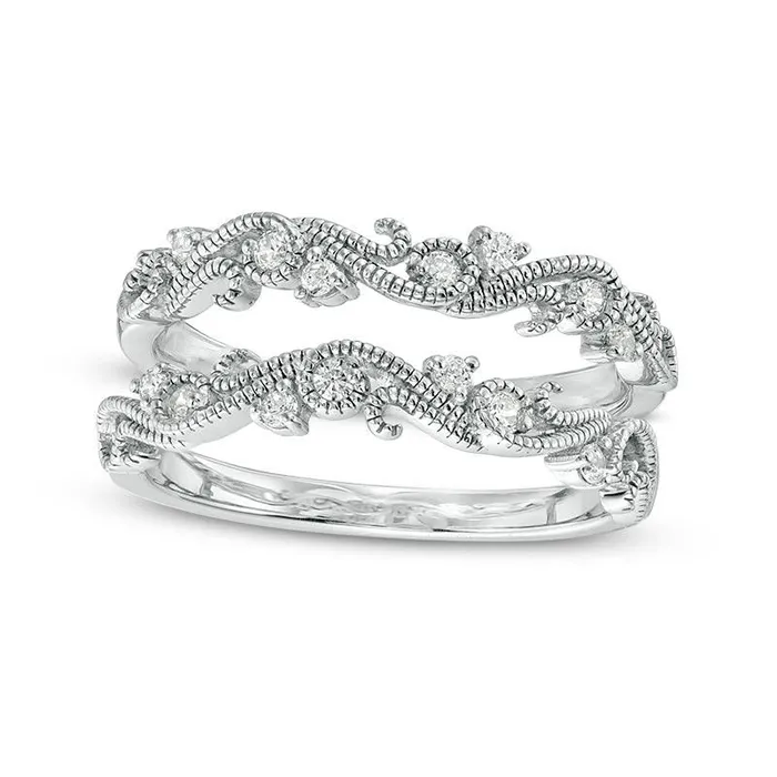 Goldia Rings 017 CT TW Natural Diamond Scroll Filigree Antique VintageStyle Ring Solitaire Enhancer in Sterling Silver Goldia Rings 017 CT TW Natural Diamond Scroll Filigree Antique VintageStyle Ring Solitaire Enhancer in Sterling Silver