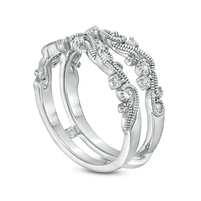 Goldia Rings 017 CT TW Natural Diamond Scroll Filigree Antique VintageStyle Ring Solitaire Enhancer in Sterling Silver Goldia Rings 017 CT TW Natural Diamond Scroll Filigree Antique VintageStyle Ring Solitaire Enhancer in Sterling Silver