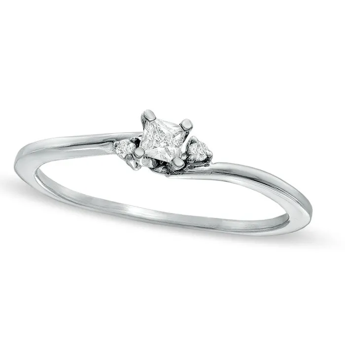 Goldia Rings 017 CT TW PrincessCut Natural Diamond Three Stone Promise Ring in Solid 10K White Gold Goldia Rings 017 CT TW PrincessCut Natural Diamond Three Stone Promise Ring in Solid 10K White Gold