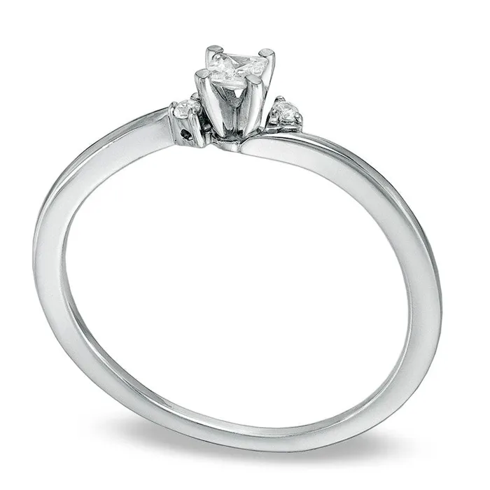 Goldia Rings 017 CT TW PrincessCut Natural Diamond Three Stone Promise Ring in Solid 10K White Gold Goldia Rings 017 CT TW PrincessCut Natural Diamond Three Stone Promise Ring in Solid 10K White Gold