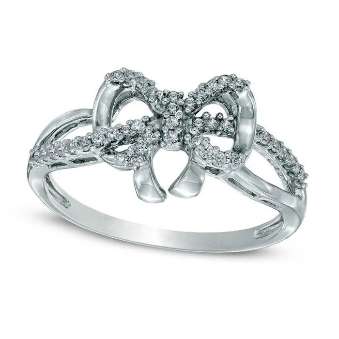 Goldia Rings 020 CT TW Natural Diamond Bow Split Shank Ring in Sterling Silver Goldia Rings 020 CT TW Natural Diamond Bow Split Shank Ring in Sterling Silver