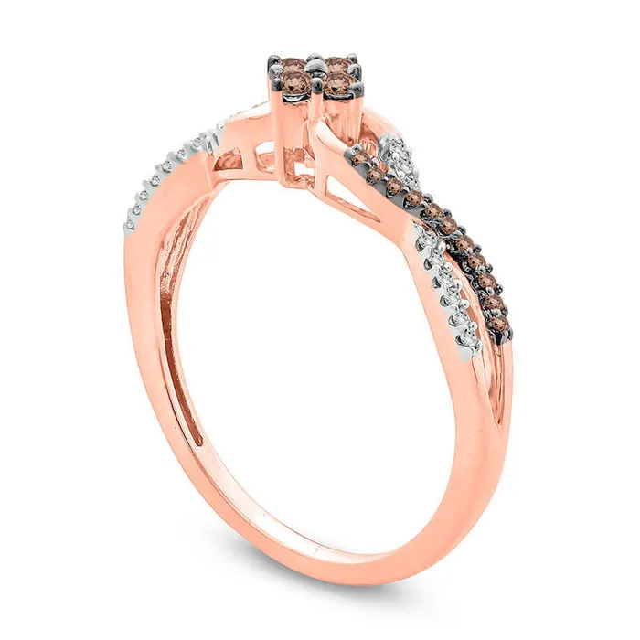 Goldia Rings 020 CT TW Quad Champagne and White Natural Diamond Twist Promise Ring in Solid 10K Rose Gold
