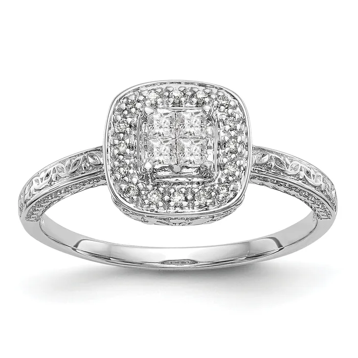 Goldia Rings 020ct CZ Solid Real 14K White Gold Cluster Engagement Ring