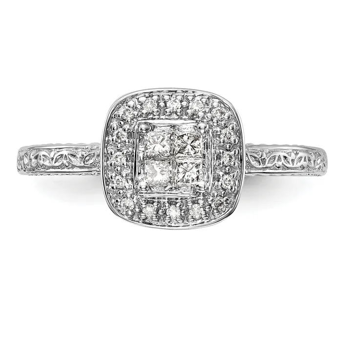 Goldia Rings 020ct CZ Solid Real 14K White Gold Cluster Engagement Ring