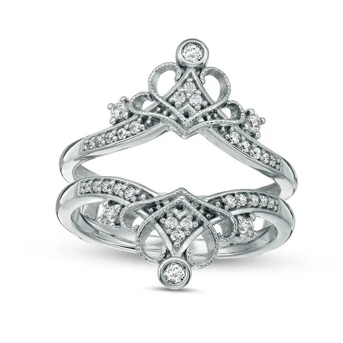 Goldia Rings 025 CT TW Natural Clarity Enhanced Diamond Antique VintageStyle Crown Ring Solitaire Enhancer in Solid 14K White Gold Goldia Rings 025 CT TW Natural Clarity Enhanced Diamond Antique VintageStyle Crown Ring Solitaire Enhancer in Solid 14K White Gold