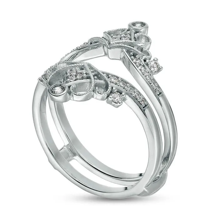 Goldia Rings 025 CT TW Natural Clarity Enhanced Diamond Antique VintageStyle Crown Ring Solitaire Enhancer in Solid 14K White Gold Goldia Rings 025 CT TW Natural Clarity Enhanced Diamond Antique VintageStyle Crown Ring Solitaire Enhancer in Solid 14K White Gold