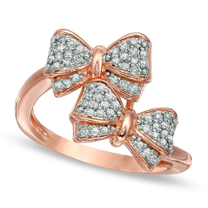 Goldia Rings 025 CT TW Natural Diamond Double Bow Ring in Sterling Silver and Solid 14K Rose Gold Plate Goldia Rings 025 CT TW Natural Diamond Double Bow Ring in Sterling Silver and Solid 14K Rose Gold Plate