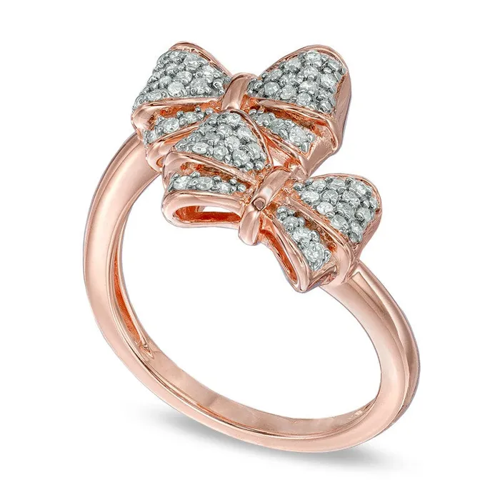 Goldia Rings 025 CT TW Natural Diamond Double Bow Ring in Sterling Silver and Solid 14K Rose Gold Plate Goldia Rings 025 CT TW Natural Diamond Double Bow Ring in Sterling Silver and Solid 14K Rose Gold Plate