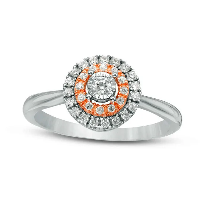 Goldia Rings 025 CT TW Natural Diamond Double Frame Promise Ring in Sterling Silver and Solid 10K Rose Gold Goldia Rings 025 CT TW Natural Diamond Double Frame Promise Ring in Sterling Silver and Solid 10K Rose Gold