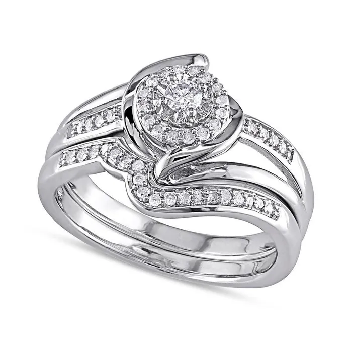 Goldia Rings 025 CT TW Natural Diamond Swirl Bridal Engagement Ring Set in Sterling Silver Goldia Rings 025 CT TW Natural Diamond Swirl Bridal Engagement Ring Set in Sterling Silver