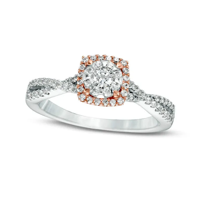 Goldia Rings 050 CT TW Natural Diamond Double Cushion Frame Twist Engagement Ring in Solid 10K TwoTone Gold Goldia Rings 050 CT TW Natural Diamond Double Cushion Frame Twist Engagement Ring in Solid 10K TwoTone Gold