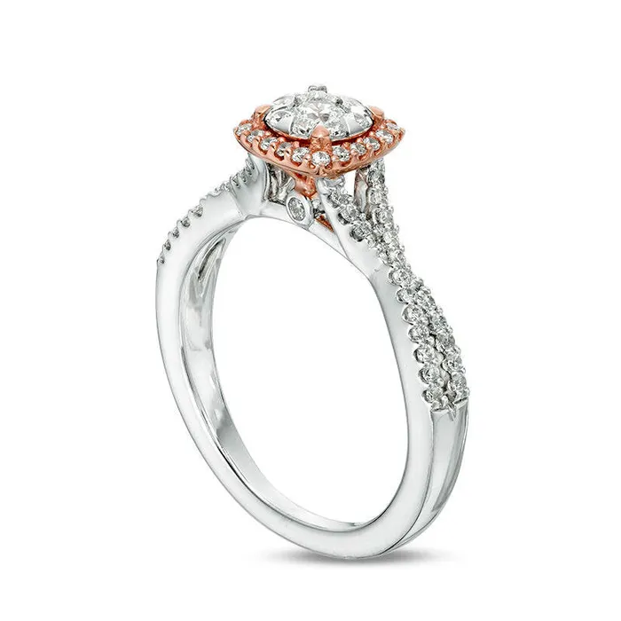 Goldia Rings 050 CT TW Natural Diamond Double Cushion Frame Twist Engagement Ring in Solid 10K TwoTone Gold Goldia Rings 050 CT TW Natural Diamond Double Cushion Frame Twist Engagement Ring in Solid 10K TwoTone Gold