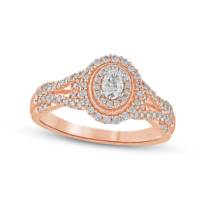 Goldia Rings 050 CT TW Oval Natural Diamond Frame Antique VintageStyle MultiRow Engagement Ring in Solid 10K Rose Gold Goldia Rings 050 CT TW Oval Natural Diamond Frame Antique VintageStyle MultiRow Engagement Ring in Solid 10K Rose Gold