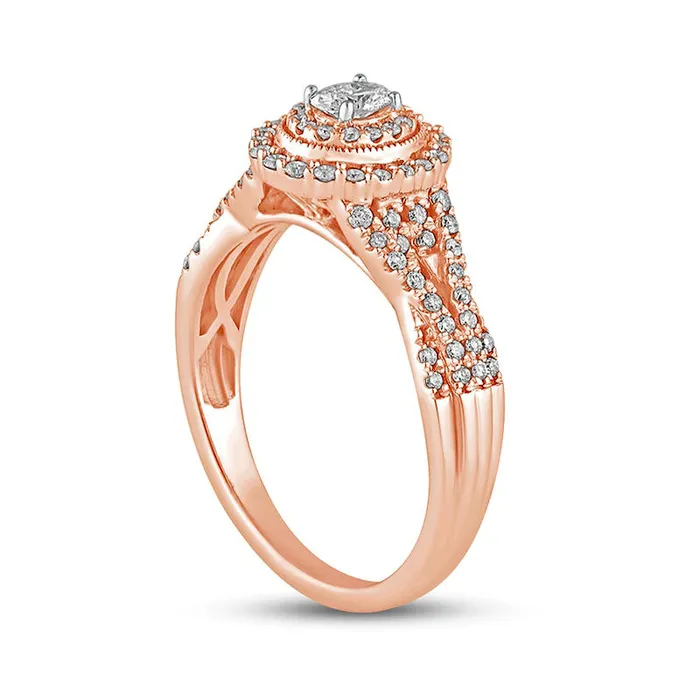 Goldia Rings 050 CT TW Oval Natural Diamond Frame Antique VintageStyle MultiRow Engagement Ring in Solid 10K Rose Gold Goldia Rings 050 CT TW Oval Natural Diamond Frame Antique VintageStyle MultiRow Engagement Ring in Solid 10K Rose Gold
