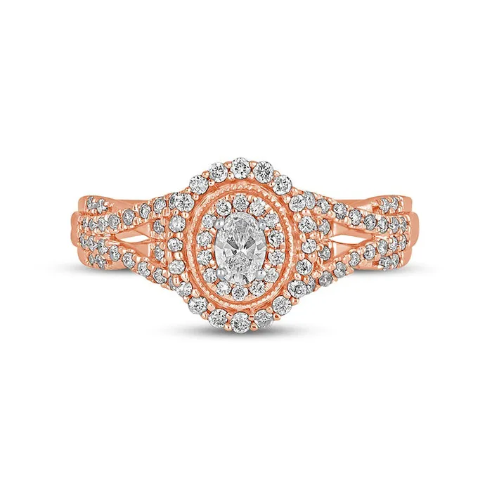 Goldia Rings 050 CT TW Oval Natural Diamond Frame Antique VintageStyle MultiRow Engagement Ring in Solid 10K Rose Gold Goldia Rings 050 CT TW Oval Natural Diamond Frame Antique VintageStyle MultiRow Engagement Ring in Solid 10K Rose Gold