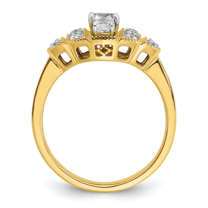 Goldia Rings 050ct CZ Solid Real 14k Polished Art Deco 50ct Cushion Ctr Dia Engagement Ring