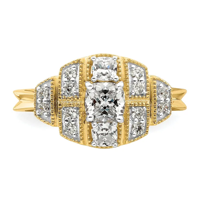 Goldia Rings 050ct CZ Solid Real 14k Polished Art Deco 50ct Cushion Ctr Dia Engagement Ring