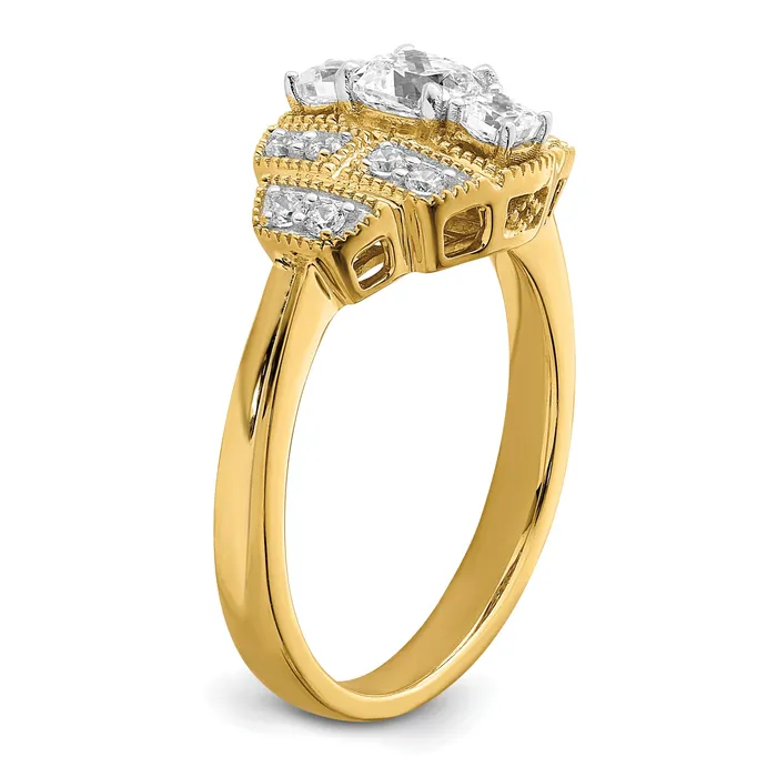Goldia Rings 050ct CZ Solid Real 14k Polished Art Deco 50ct Cushion Ctr Dia Engagement Ring