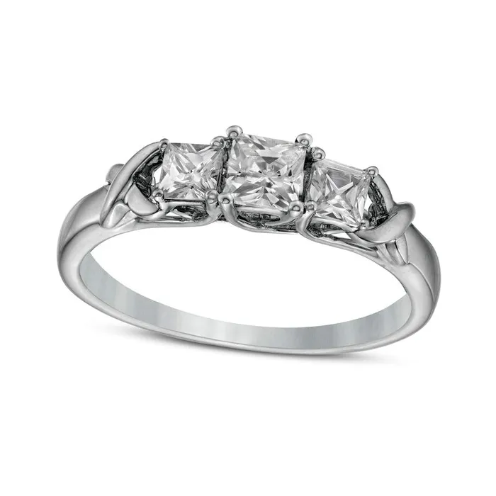 Goldia Rings 063 CT TW PrincessCut Natural Diamond Three Stone X Shank Ring in Solid 10K White Gold Goldia Rings 063 CT TW PrincessCut Natural Diamond Three Stone X Shank Ring in Solid 10K White Gold