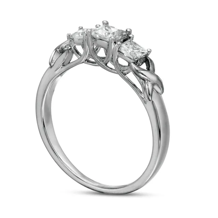 Goldia Rings 063 CT TW PrincessCut Natural Diamond Three Stone X Shank Ring in Solid 10K White Gold Goldia Rings 063 CT TW PrincessCut Natural Diamond Three Stone X Shank Ring in Solid 10K White Gold