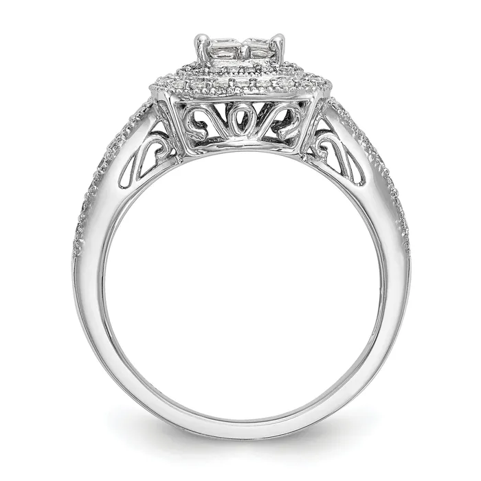 Goldia Rings 068ct CZ Solid Real 14K White Gold Cluster Complete Engagement Ring