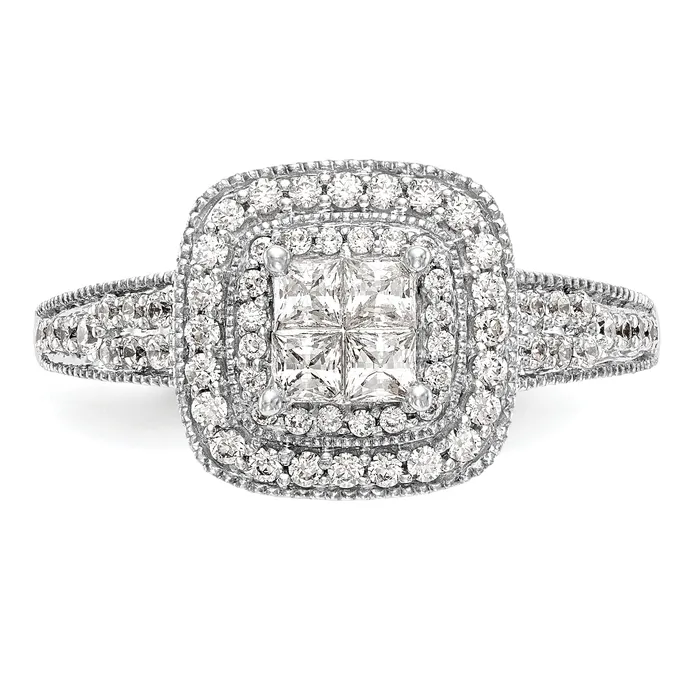 Goldia Rings 068ct CZ Solid Real 14K White Gold Cluster Complete Engagement Ring