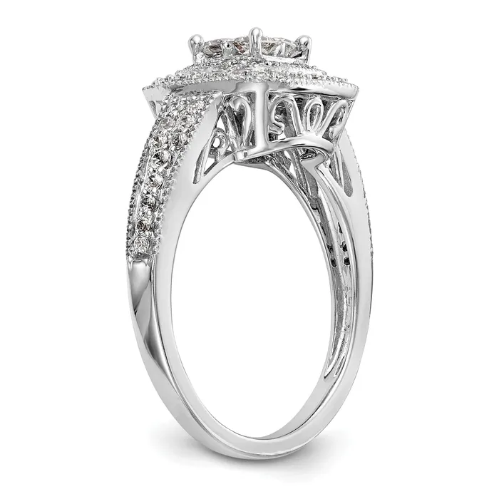 Goldia Rings 068ct CZ Solid Real 14K White Gold Cluster Complete Engagement Ring