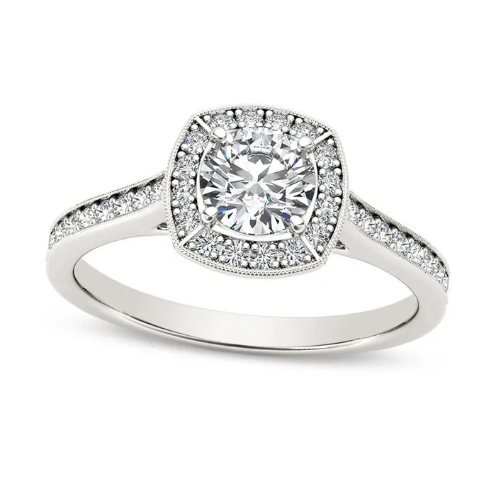 Goldia Rings 075 CT TW Natural Diamond Cushion Frame Antique VintageStyle Engagement Ring in Solid 10K White Gold