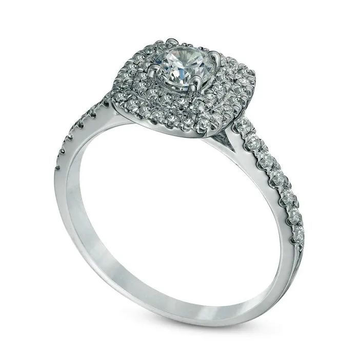 Goldia Rings 075 CT TW Natural Diamond Double Square Frame Engagement Ring in Solid 14K White Gold Goldia Rings 075 CT TW Natural Diamond Double Square Frame Engagement Ring in Solid 14K White Gold