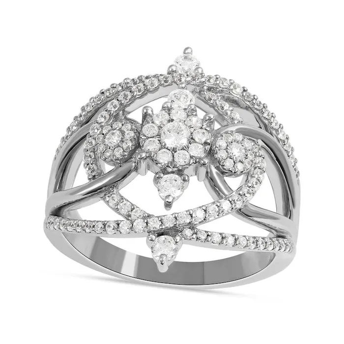 Goldia Rings 075 CT TW Natural Diamond Frame Three Stone Orbit Ring in Solid 10K White Gold Goldia Rings 075 CT TW Natural Diamond Frame Three Stone Orbit Ring in Solid 10K White Gold