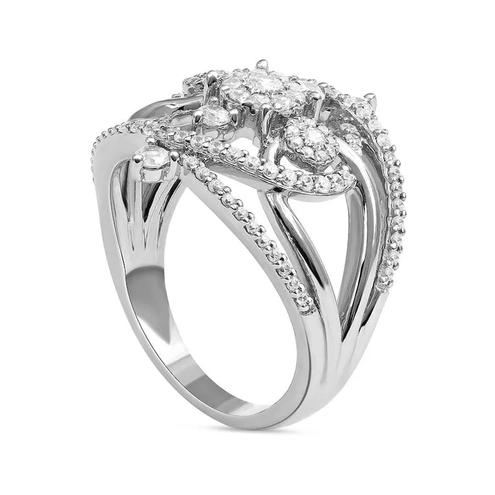 Goldia Rings 075 CT TW Natural Diamond Frame Three Stone Orbit Ring in Solid 10K White Gold Goldia Rings 075 CT TW Natural Diamond Frame Three Stone Orbit Ring in Solid 10K White Gold