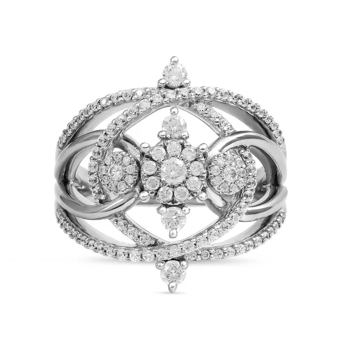 Goldia Rings 075 CT TW Natural Diamond Frame Three Stone Orbit Ring in Solid 10K White Gold Goldia Rings 075 CT TW Natural Diamond Frame Three Stone Orbit Ring in Solid 10K White Gold