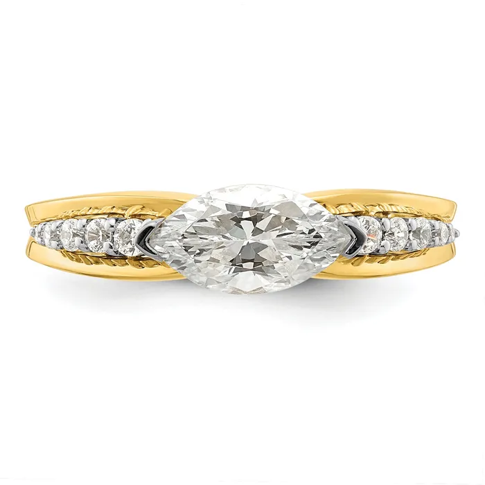 Goldia Rings 075ct CZ Solid Real 14k Twotone East West 34ct Marquise Eng Dia Ring