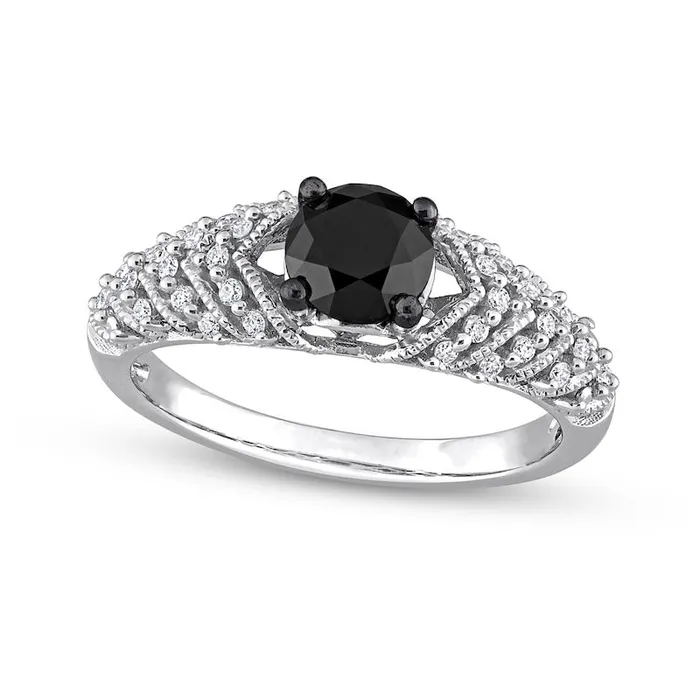Goldia Rings 088 CT TW Black Enhanced and White Natural Diamond Chevron Engagement Ring in Solid 14K White Gold Goldia Rings 088 CT TW Black Enhanced and White Natural Diamond Chevron Engagement Ring in Solid 14K White Gold