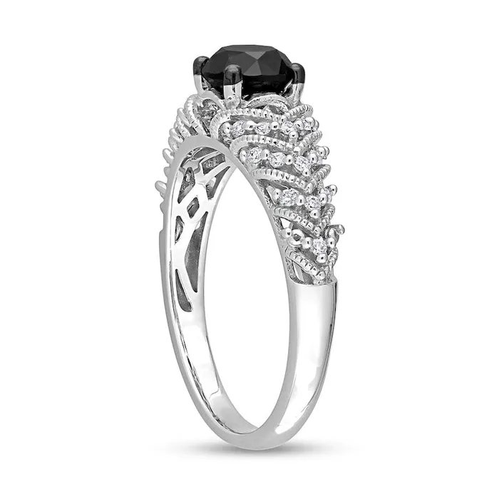 Goldia Rings 088 CT TW Black Enhanced and White Natural Diamond Chevron Engagement Ring in Solid 14K White Gold Goldia Rings 088 CT TW Black Enhanced and White Natural Diamond Chevron Engagement Ring in Solid 14K White Gold