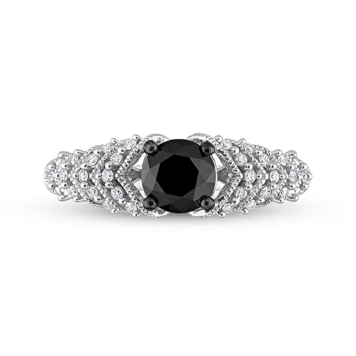 Goldia Rings 088 CT TW Black Enhanced and White Natural Diamond Chevron Engagement Ring in Solid 14K White Gold Goldia Rings 088 CT TW Black Enhanced and White Natural Diamond Chevron Engagement Ring in Solid 14K White Gold