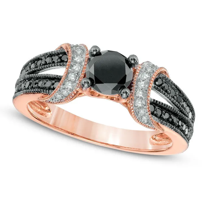 Goldia Rings 10 CT TW Enhanced Black and White Natural Diamond Collar Engagement Ring in Solid 10K Rose Gold Goldia Rings 10 CT TW Enhanced Black and White Natural Diamond Collar Engagement Ring in Solid 10K Rose Gold