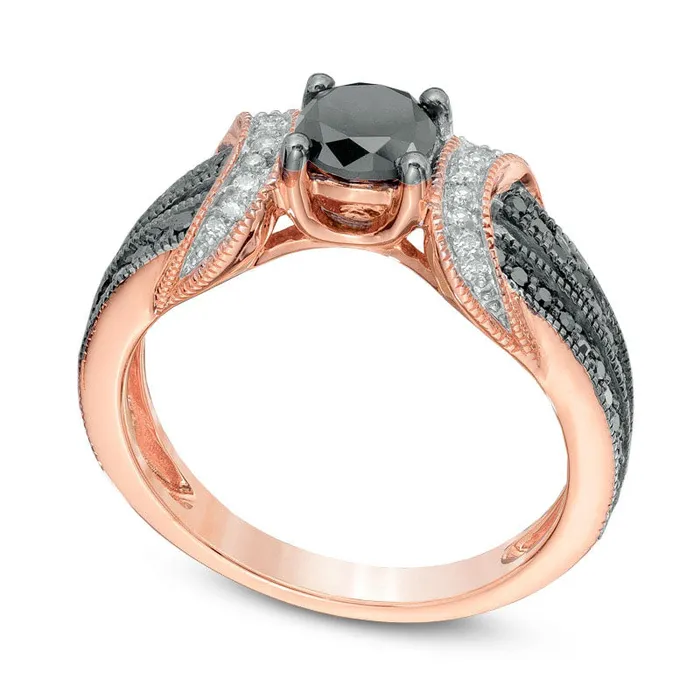 Goldia Rings 10 CT TW Enhanced Black and White Natural Diamond Collar Engagement Ring in Solid 10K Rose Gold Goldia Rings 10 CT TW Enhanced Black and White Natural Diamond Collar Engagement Ring in Solid 10K Rose Gold