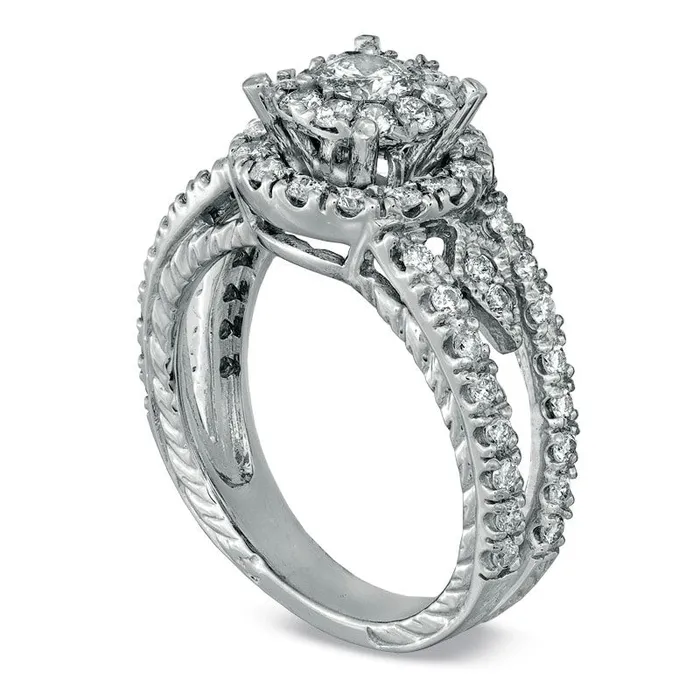Goldia Rings 10 CT TW Natural Diamond Cluster Split Shank Engagement Ring in Solid 14K White Gold Goldia Rings 10 CT TW Natural Diamond Cluster Split Shank Engagement Ring in Solid 14K White Gold