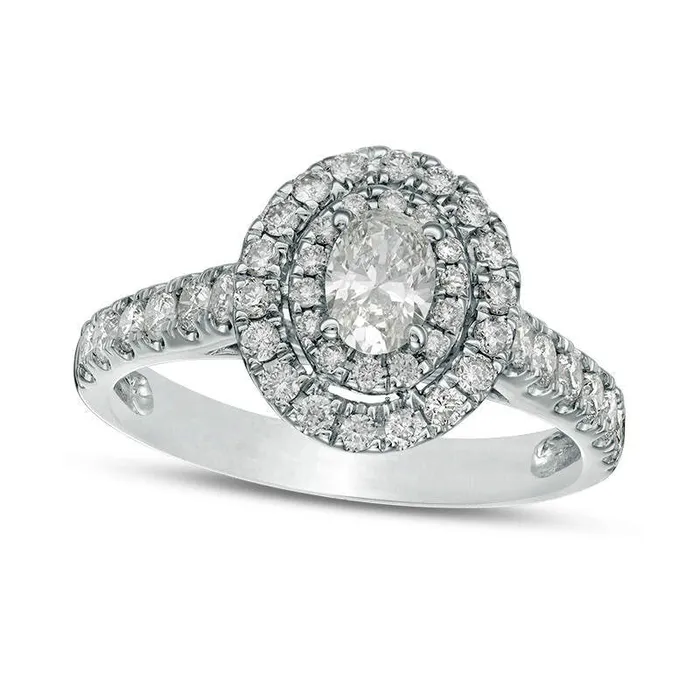 Goldia Rings 10 CT TW Oval Natural Diamond Double Frame Engagement Ring in Solid 14K White Gold Goldia Rings 10 CT TW Oval Natural Diamond Double Frame Engagement Ring in Solid 14K White Gold