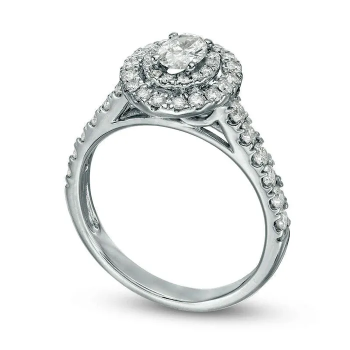 Goldia Rings 10 CT TW Oval Natural Diamond Double Frame Engagement Ring in Solid 14K White Gold